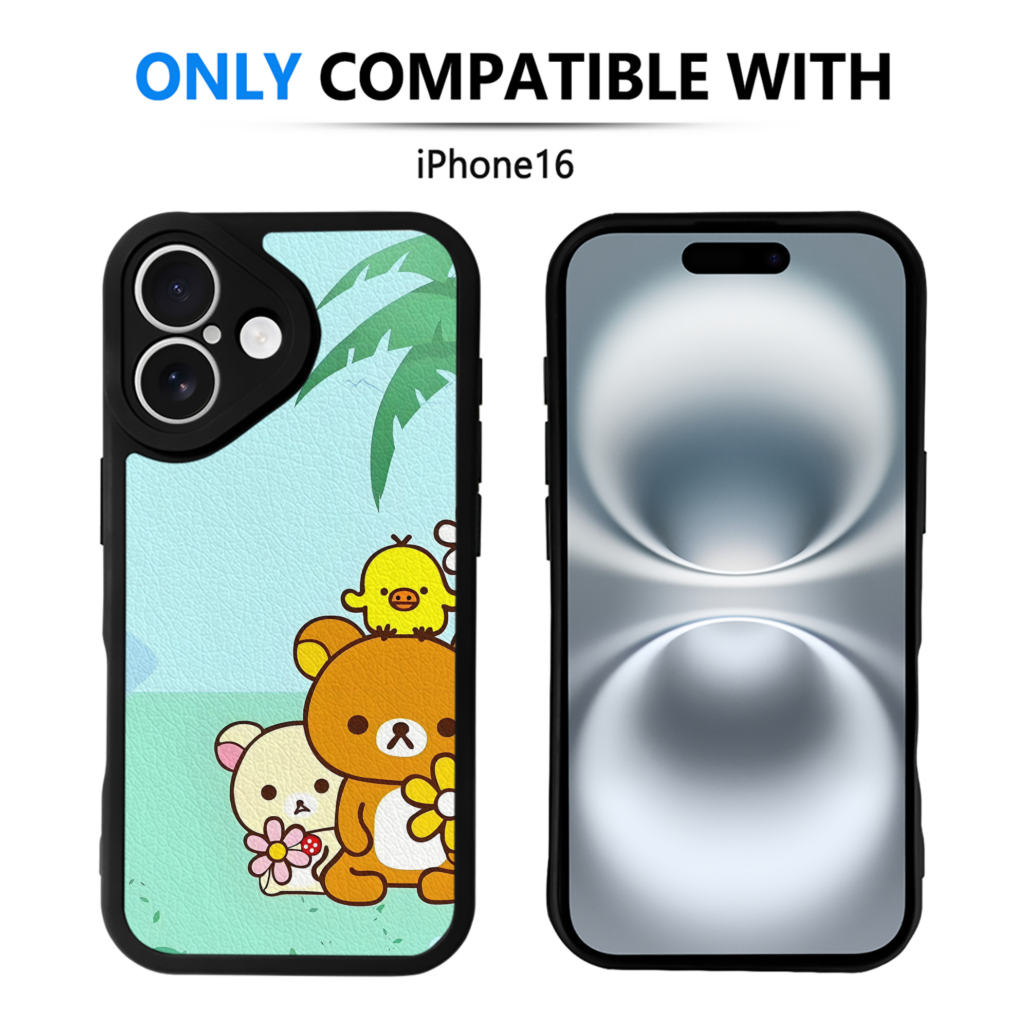 （画像用） リラックマ リラックマ キイロイトリ Rilakkuma Korilakkuma Kiiroitori 【iPhone 16シリーズ対応】シリコンスマホケース（レザー調） 材質：シリコン